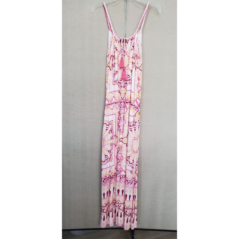 Hale Bob Boho Tasseled Sleeveless Smocked Waist Maxi Dress Size Large